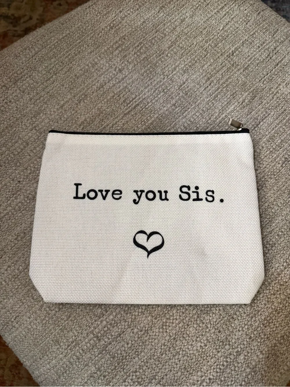 Love You Sis Canvas Zip Pouch -Cream and black